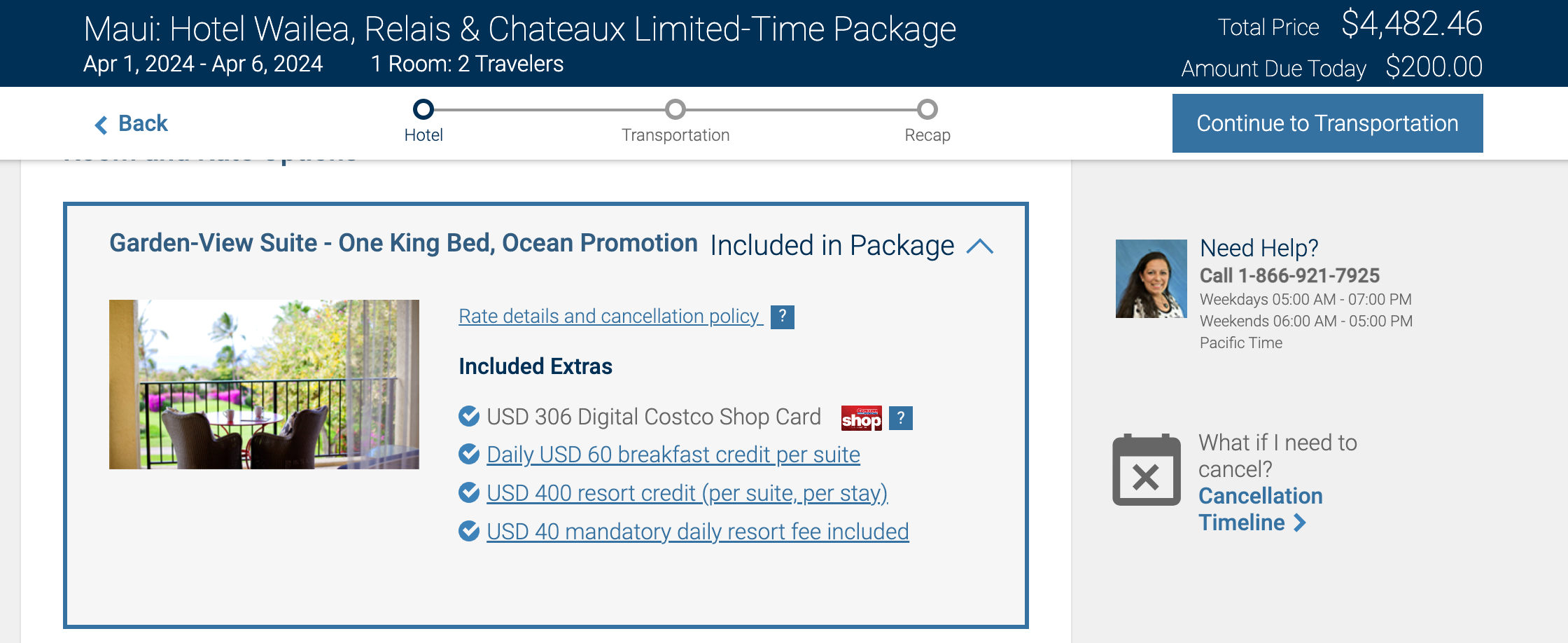 Screenshot of Costco Travel deal for Hotel Wailea in Maui